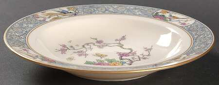 Ming-Birds (Older, Cream, Black Green Stamp) Rim Soup Bowl