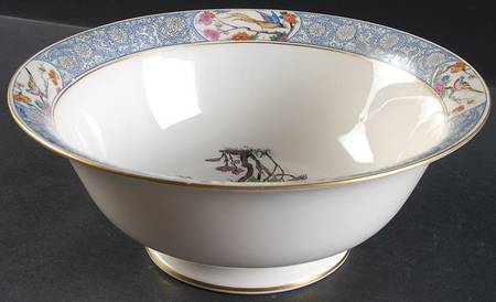 Ming-Birds (Older, Cream, Black Green Stamp) Large Berry Bowl