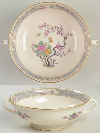 Ming-Birds (Older, Cream, Black Green Stamp) Round Handled Bowl