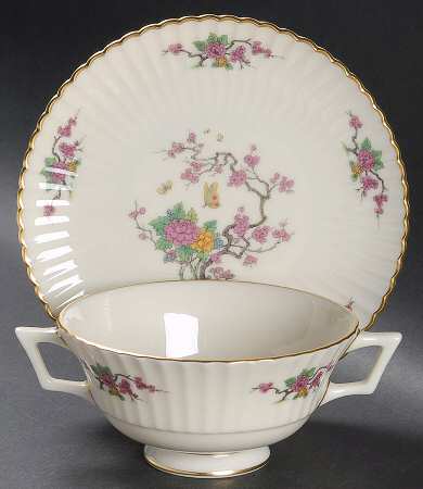 Ming Temple Footed Cream Soup Bowl & Saucer Set