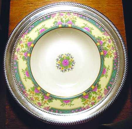 Monticello (Older Green) Rim Soup Bowl with Sterling Rim