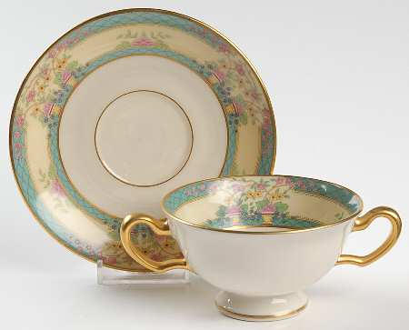 Monticello (Older Green) Footed Bouillon Cup & Saucer
