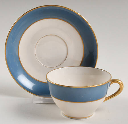 O46D Turquoise and Grey (Smooth) Flat Cup & Saucer Set