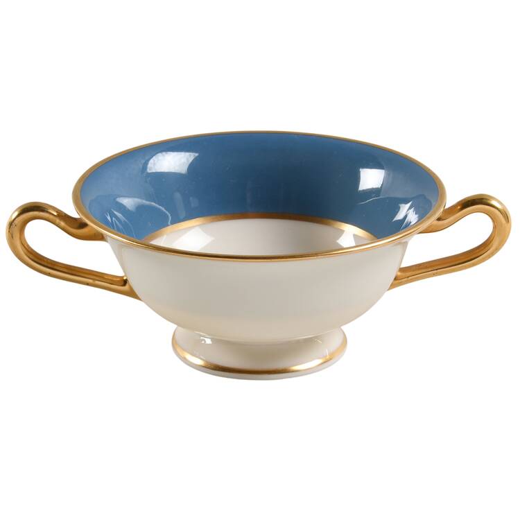 O46D Turquoise and Grey (Smooth) Footed Bouillon Cup
