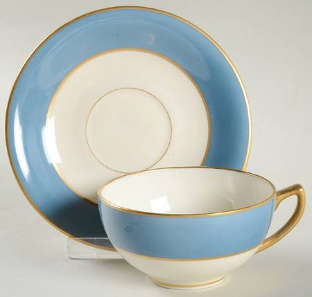 O46D Turquoise and Grey (Smooth) Flat Cup & Saucer Set
