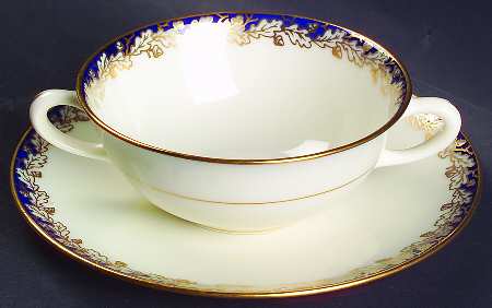 Oakleaf Cobalt Blue (All Cream) Flat Cream Soup Bowl & Saucer Set