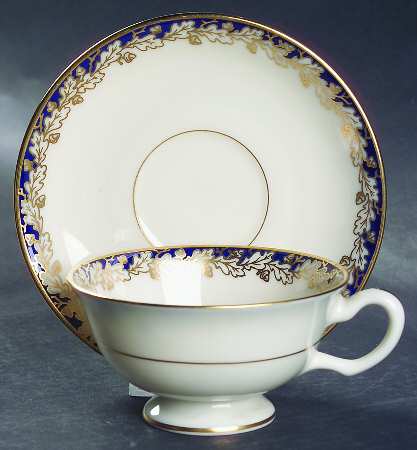 Oakleaf Cobalt Blue (All Cream) Footed Cup & Saucer Set