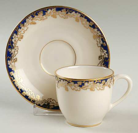 Oakleaf Cobalt Blue (All Cream) Flat Demitasse Cup & Saucer Set