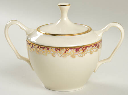 Oakleaf Maroon Sugar Bowl & Lid