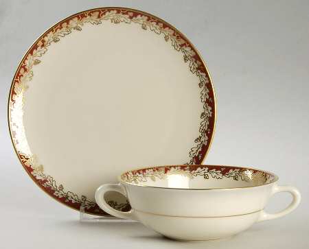 Oakleaf Maroon Flat Cream Soup Bowl & Saucer Set