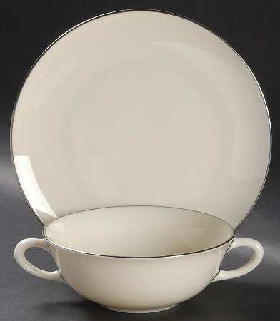 Olympia Platinum Flat Cream Soup Bowl & Dessert Plate/Saucer Set