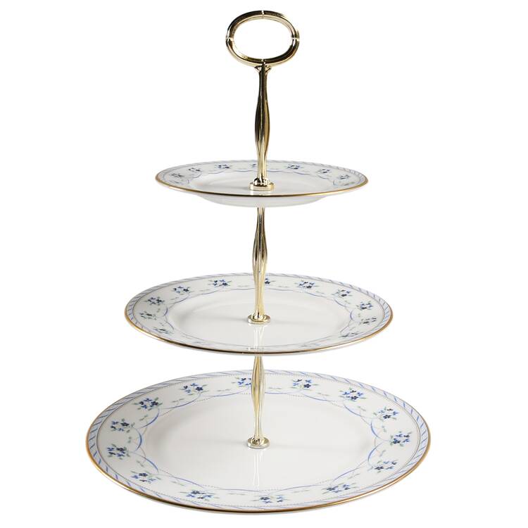 Orleans Blue 13 7/8"-14 1/4" 3-Tiered Serving Tray(DP,SP,BB) HC