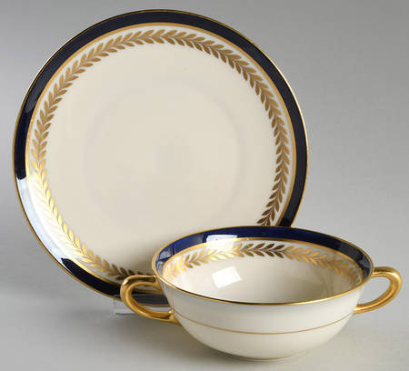 Orleans Cobalt Blue Flat Cream Soup Bowl & Saucer Set