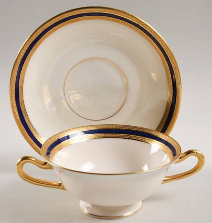 P72 Cobalt Blue Footed Cream Soup Bowl & Saucer Set