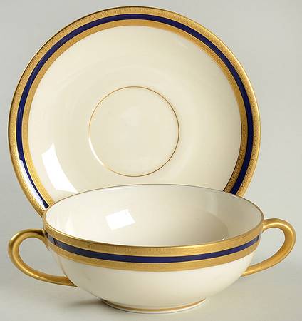 P72 Cobalt Blue Flat Cream Soup Bowl & Saucer Set