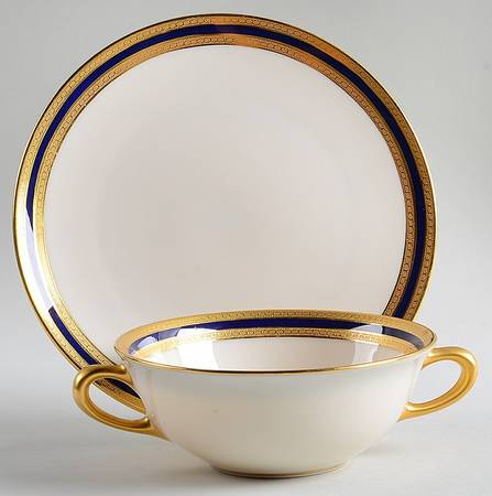 P72 Cobalt Blue Flat Cream Soup Bowl & Saucer Set