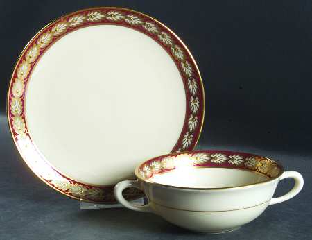 Pembrook Maroon Flat Cream Soup Bowl & Saucer Set