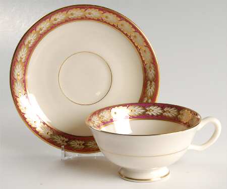 Pembrook Maroon Footed Cup & Saucer Set