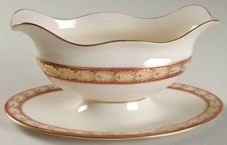 Pembrook Maroon Gravy Boat with Attached Underplate