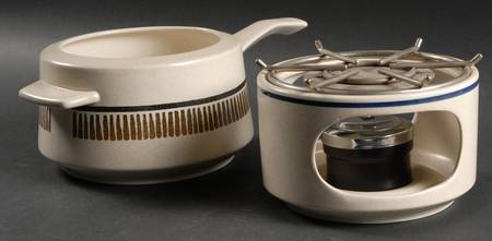 Percussion (Trim Off Edge) Open Fondue Pot w/Warmer Stand,Metal Rack & Burner