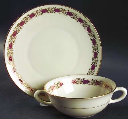 Pinehurst Maroon Flat Cream Soup Bowl & Saucer Set
