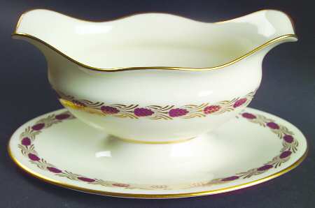 Pinehurst Maroon Gravy Boat with Attached Underplate