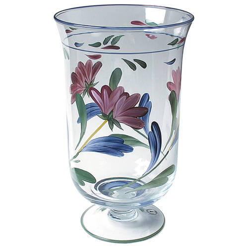 Poppies On Blue Pedestal Glassware Hurricane