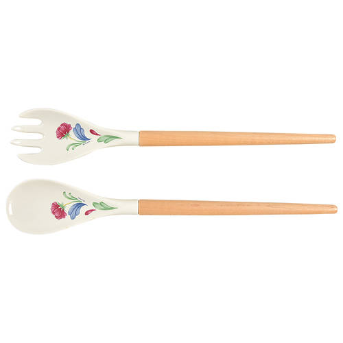 Poppies On Blue Salad Serving Set Wood Handle