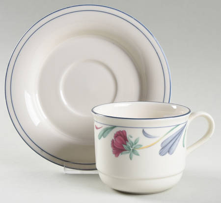 Poppies On Blue Flat Cup & Saucer Set