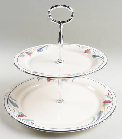 Poppies On Blue 2 Tiered Serving Tray (Dinner & Salad Plate)