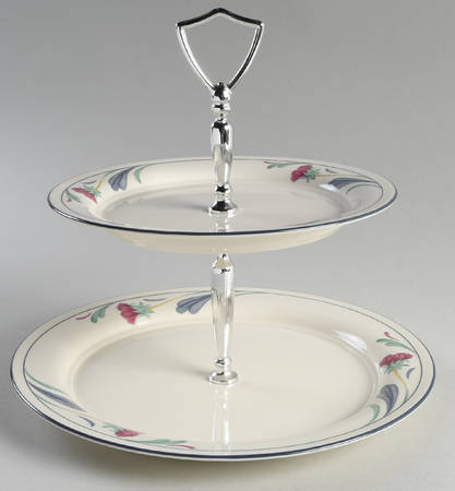 Poppies On Blue 2 Tiered Serving Tray (Dinner & Salad Plate)
