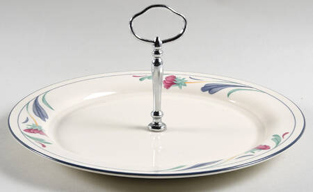 Poppies On Blue Round Serving Plate with Handle (DP)