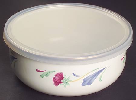 Poppies On Blue 7 3/4" Metal Bowl W/Plastic Lid