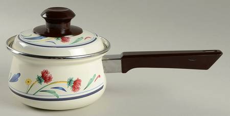 Poppies On Blue 1 Qt Metal Covered Saucepan