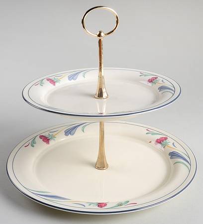 Poppies On Blue 2 Tiered Serving Tray (Dinner & Salad Plate)