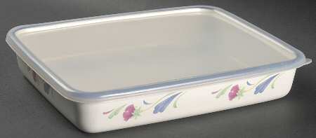 Poppies On Blue 10" Rectangular Metal Baker W/Plastic Lid