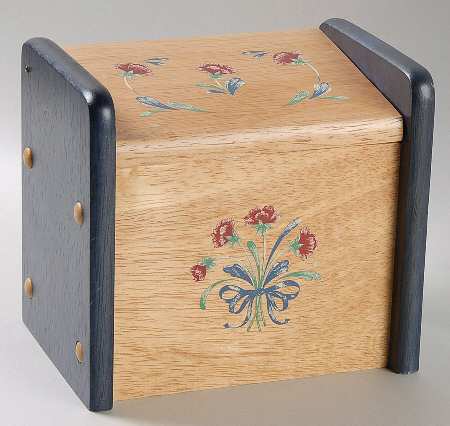 Poppies On Blue Wood Recipe Box & Lid