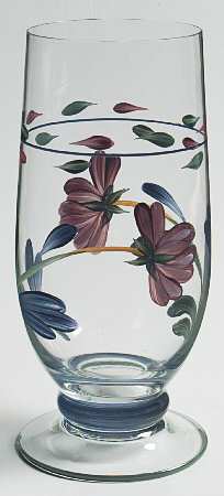 Poppies On Blue Handpainted Glassware Highball