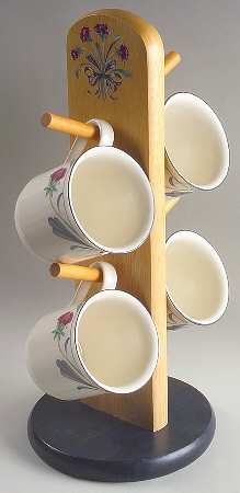 Poppies On Blue Mug Tree & 4 Mugs
