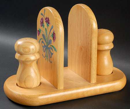 Poppies On Blue All Wood Napkin, Salt and Pepper Set with Tray