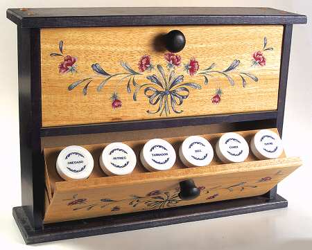 Poppies On Blue Spice Jar Set with Wood Stand