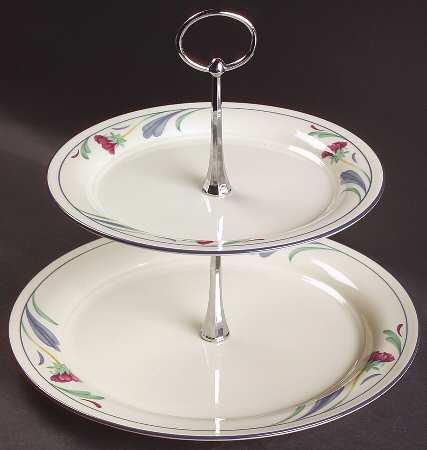 Poppies On Blue 2 Tiered Serving Tray (Dinner & Salad Plate)