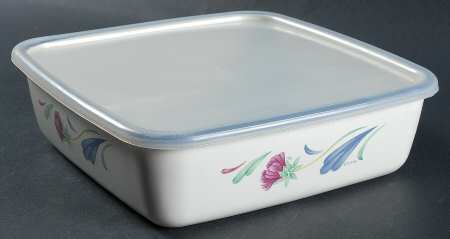 Poppies On Blue 8" Metal Square Baker W/Plastic Lid