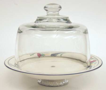 Poppies On Blue 6 1/2"-7 1/2" Footed Cheese Plate w/ Glass Dome HC