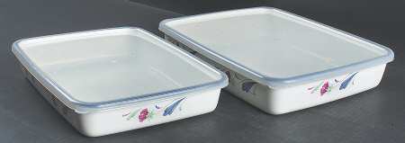 Poppies On Blue 10" & 11" Rectanglar Metal Bakers & Plastic Lids