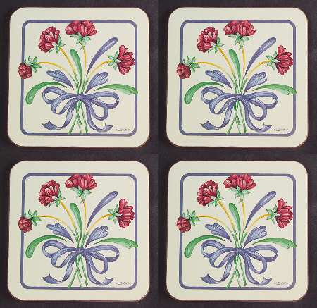 Poppies On Blue (4 Pc) Cork Back Square Coaster Set