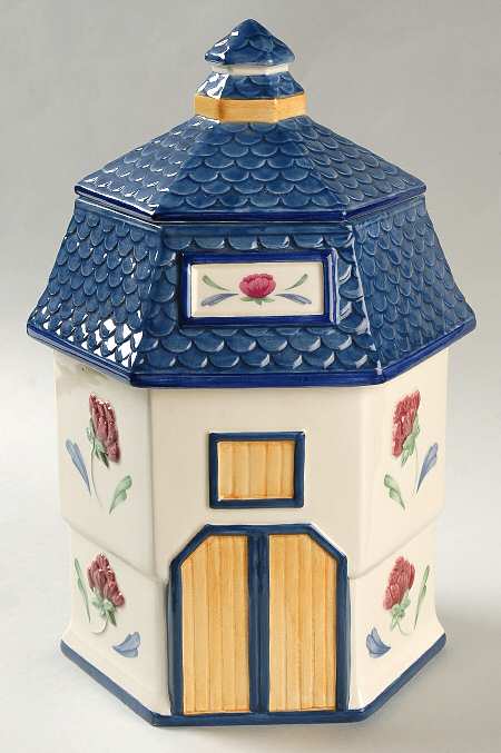Poppies On Blue Figural Cookie Jar & Lid