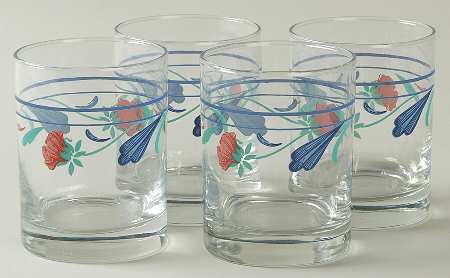 Poppies On Blue 12 Oz Double Old Fashioned - Set of 4