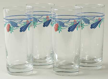 Poppies On Blue 16 Oz Glassware Highball - Set of 4
