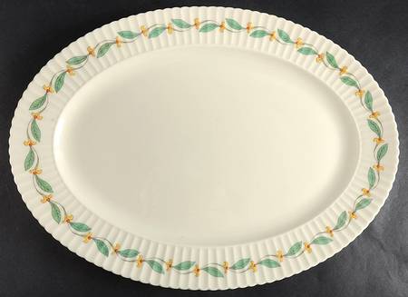 Lenore Light Blue Rim 15" Oval Serving Platter